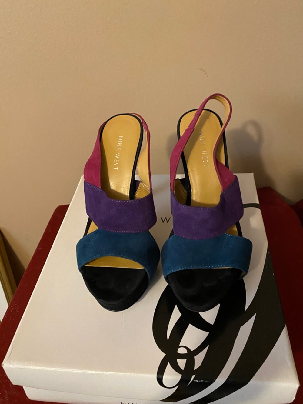 Nine West Multicolor Suede Colorblock Slingback Heels